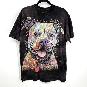 THE MOUNTAIN 2013 Men's Black Tie Dye Colorful Pitbull Love T-Shirt Size Medium